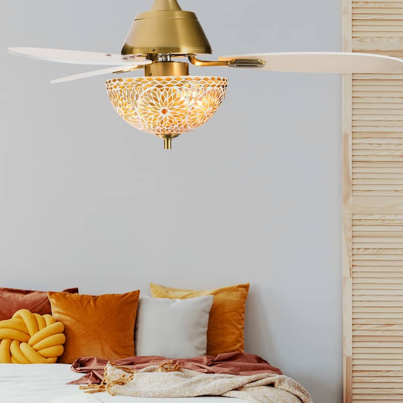 Costello River of Goods 3-blade 42-inch Modern Indoor Ceiling Fan with Mosaic Glass Shade and Remote Control