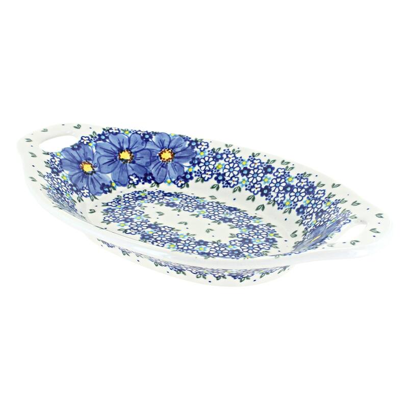 Blue Rose Polish Pottery 110 Vena Bread Tray with Handles