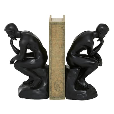 Black Polystone The Thinker People Decorative Bookends (Set of 2)