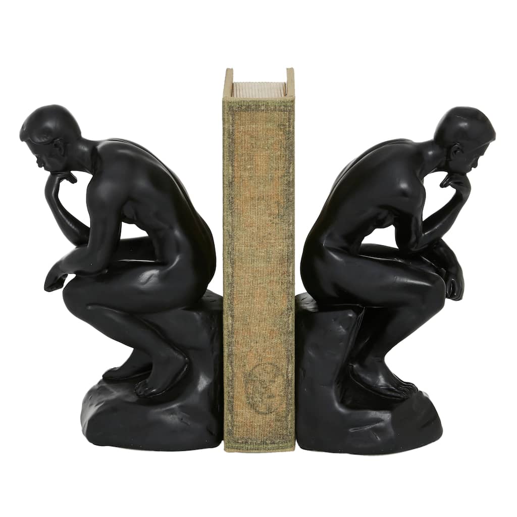Black Polystone The Thinker People Decorative Bookends (Set of 2)