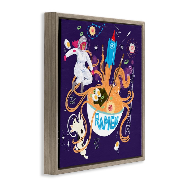 Stupell Whimsical Ramen in Space Framed Floater Canvas Wall Art Design By Juliet Rose Philips