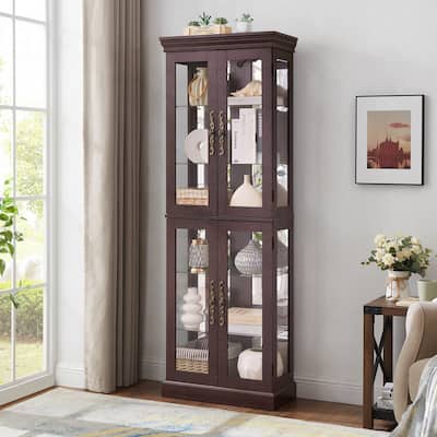 Lighted Glass Curio Display Cabinet,Cherry