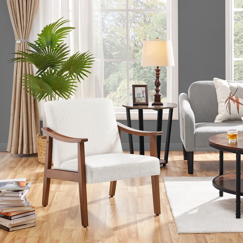 Yaheetech Upholstered Accent Chair Boucle Armchair with Solid Wood Legs - 24.5" L × 28" W × 29" H