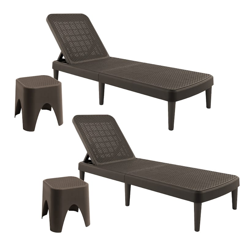 Tahiti Resin Outdoor Chaise Lounge Set With 2 Side Tables