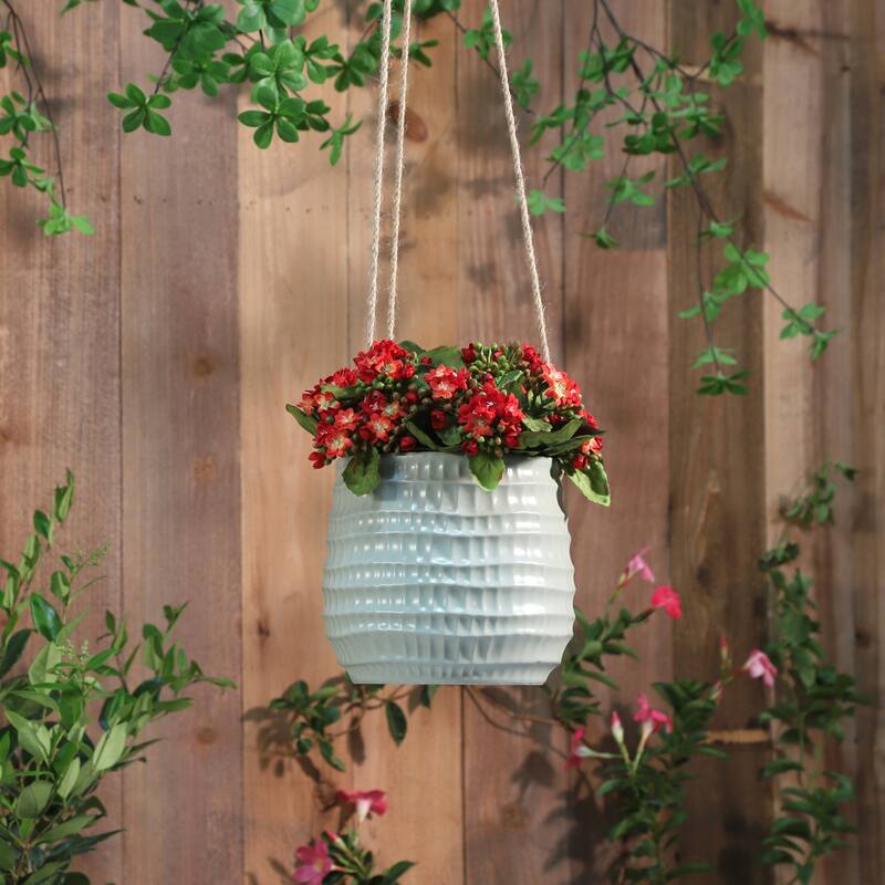 Sagebrook Home Neutral Textured Ceramic Hanging Planter