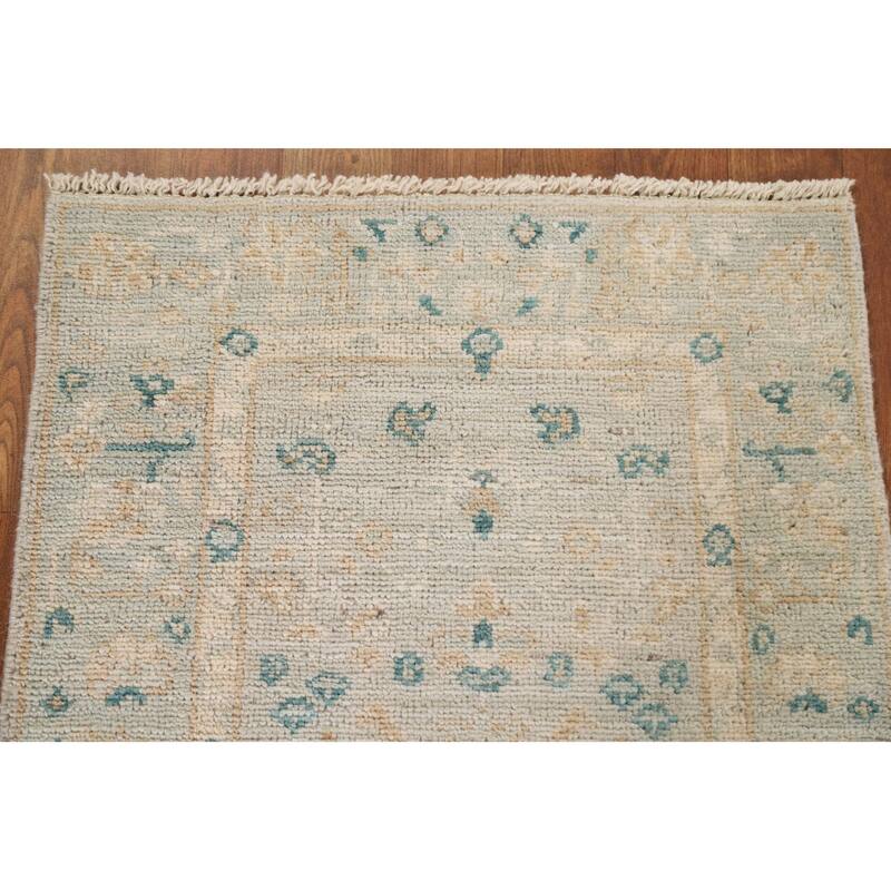 Hand Knotted Oriental 100% Wool Carpet Transitional Floral Green Oushak Area Rug - 2' 9'' X 1' 11''