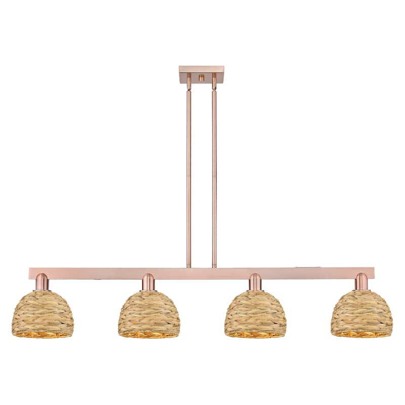 Innovations Lighting Endless Possibilities Arcadia - Woven Rattan - 4 Light 51" Stem Hung Island Light - Antique Copper