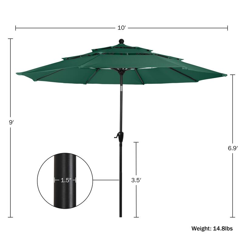10 ft Patio Umbrella, 3-Tiered Sunshade with Push Button Tilt and Easy-Open Crank, Outdoor Umbrella for Deck, Yard