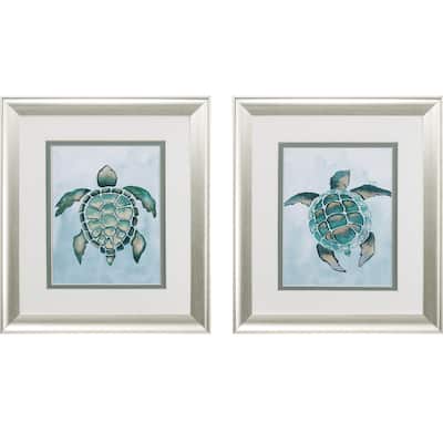 Aquatic Turtle S/2 Framed Art Under glass