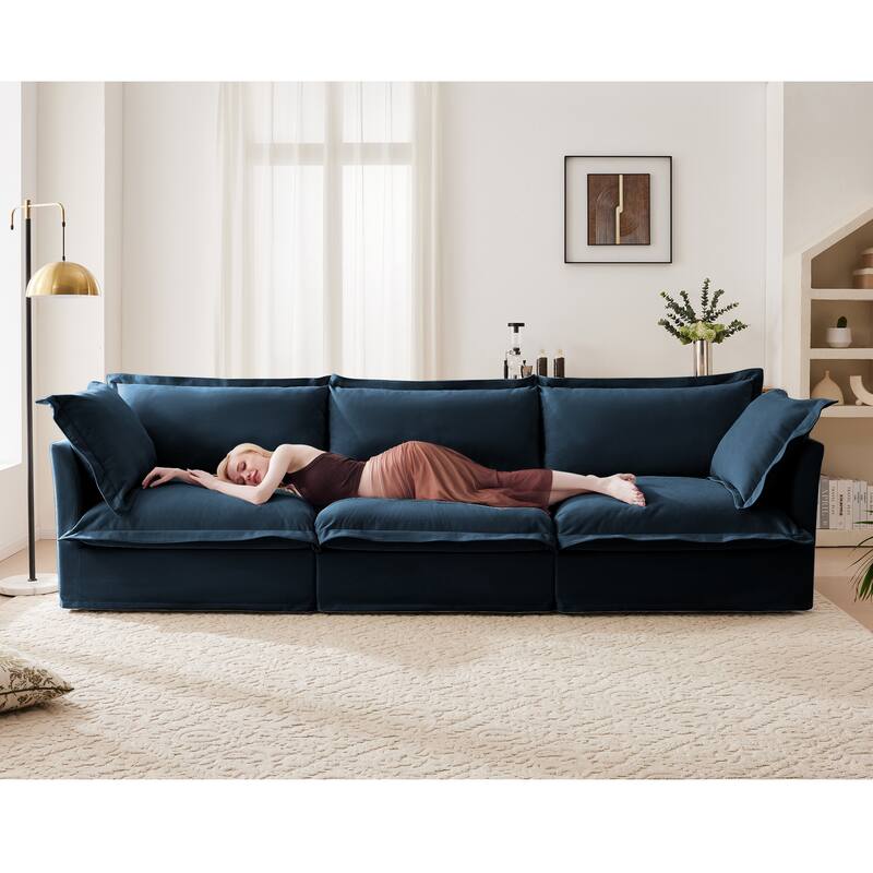 Modern Sectional Sofa Chenille Upholstered Modular Couch with Pillows - Blue