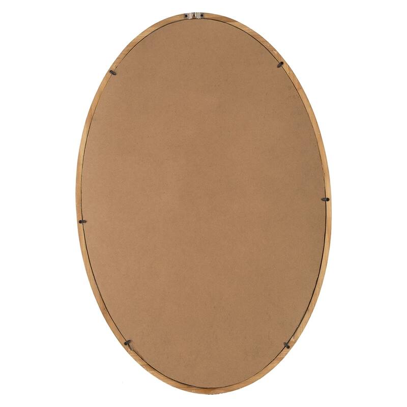 33 Inch Modern Accent Wall Mirror, Mountable Oval Wood Frame in Brown