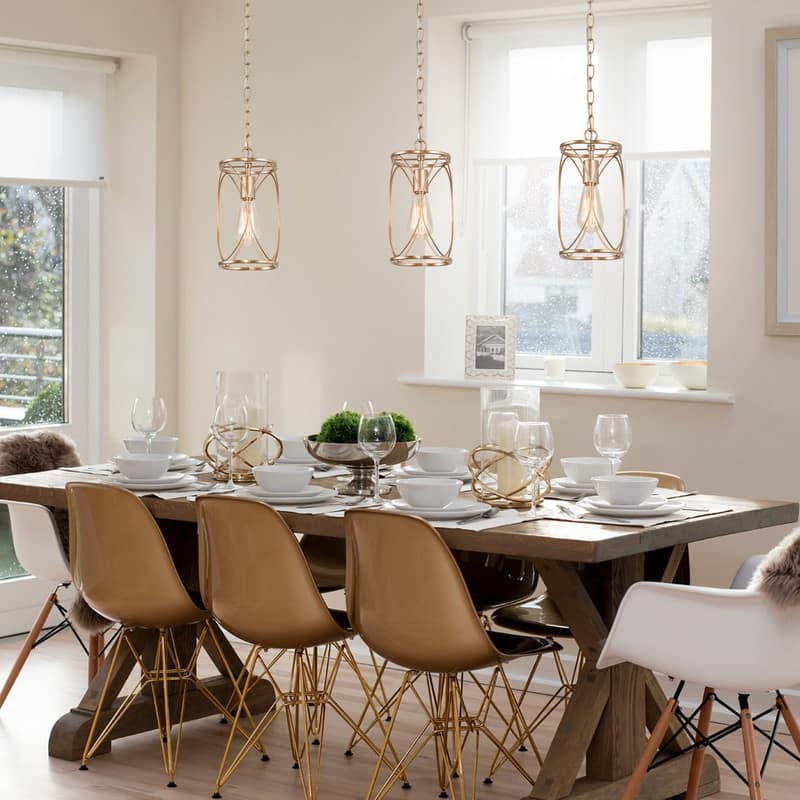 Velus Modern Farmhouse Mini Pendant Cylinder Metal Bronze Cage Kitchen Island Lights for Dining Room