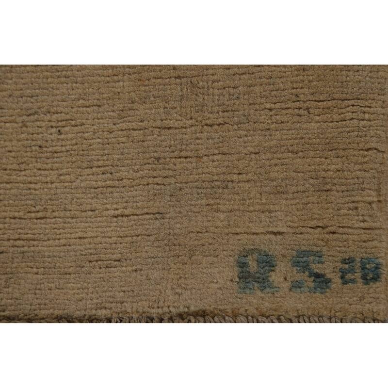 Beige Modern Gabbeh Runner Rug Handmade Wool Carpet - 3'2" x 9'8"