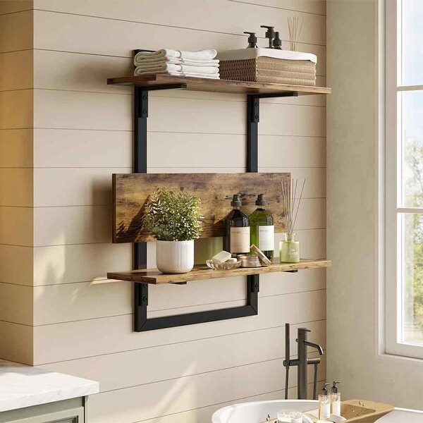 Floating Shelves for Wall 24 inch Kitchen Shelves Wall Mounted 3 Tier Coffee Bar Shelf with Foldable Brackets Retro Grey On Sale Bed Bath Beyond 40286670