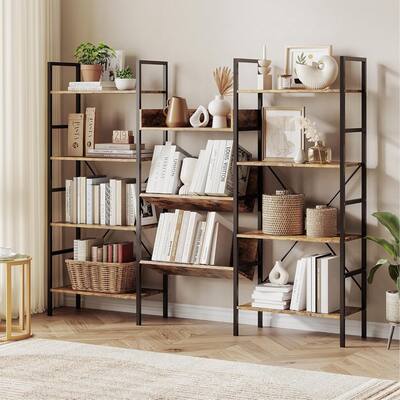 Industrial Triple Wide 4-Tier Bookcase with 11 Open Shelves, Metal Frame Display Shelf for Living Room, Bedroom, or Home Office