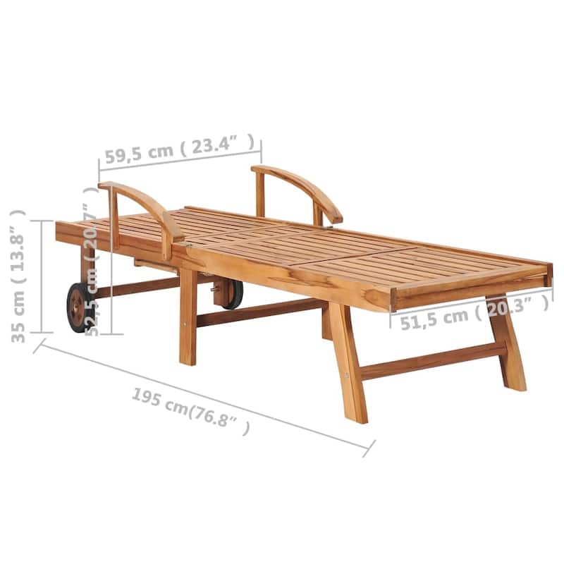 vidaXL Patio Lounge Chair Outdoor Sunbed Sunlounger with Cushion Solid Teak - 76.8" x 23.4" x 13.8"