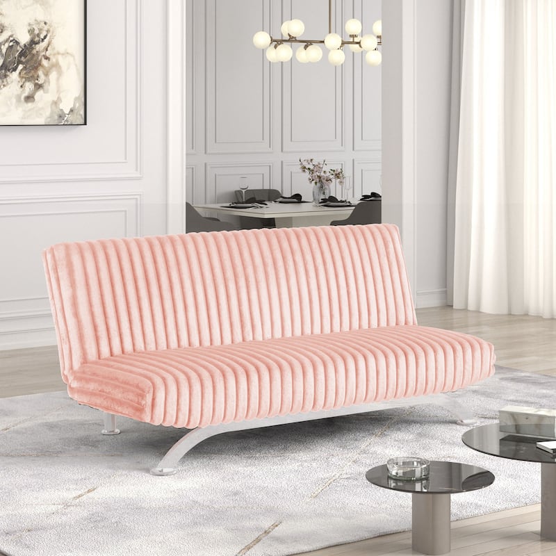 Furniture of America Draper II Modern Chenille Channel Tufted Fabric Futon Sofa Bed - Pink