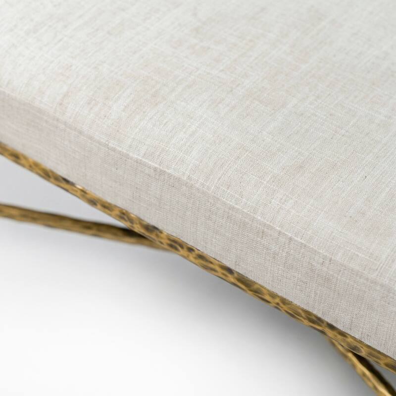 247 Shop At Home Lalia Modern Upholstered 48-inch Hammered Metal Accent Bench with Roll Arms