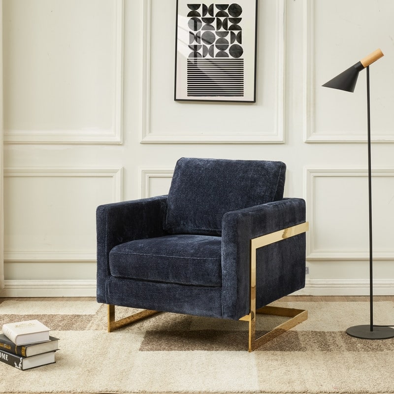 Lincoln Sofa Upholstered Boucle Accent Single Seater Arm Chair with Gold Stainless Steel Frame for Bedroom Living Room