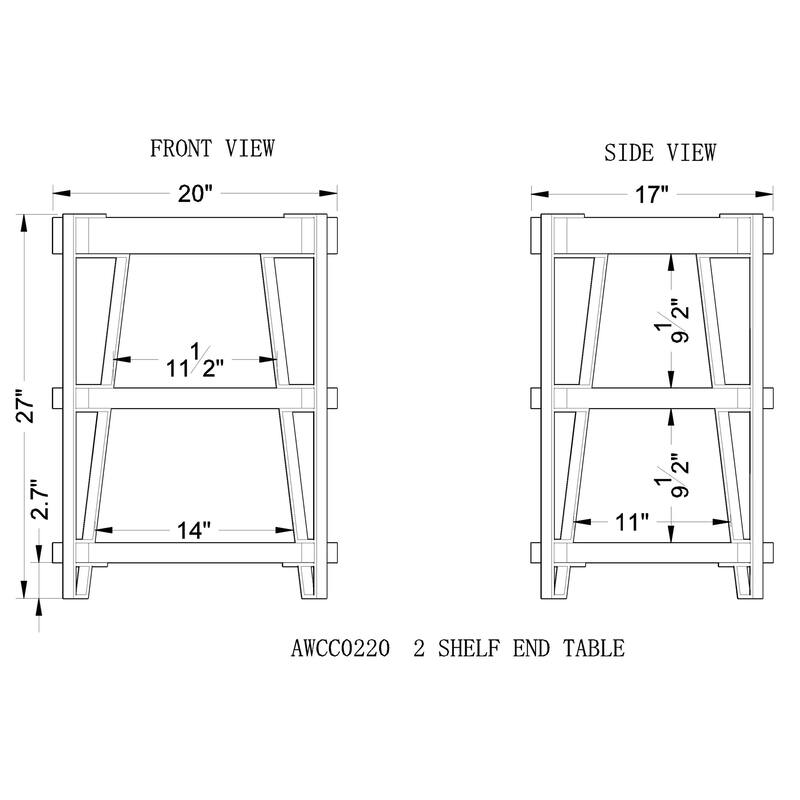 Ryegate Natural Solid Wood with Metal 2 Shelf End Table