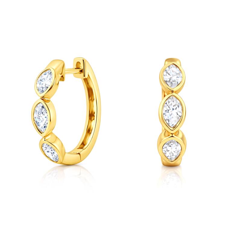 Auriya 14k Gold Lab Grown Diamond Marquise Bezel Hoop Earrings 1.00 to 4.00 ct. tw. (F-G VS) - White - Yellow - 2