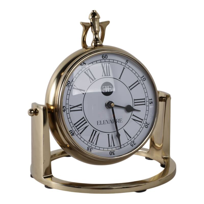 Metal Glass Desk Clock Roman Numerals Silent Movement and Pivot Stand - 9" x 9" x 10"