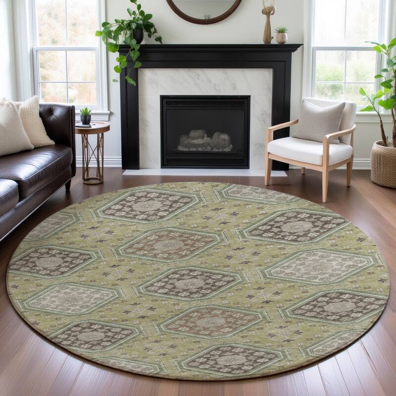 Premium Washable Super Soft Global Modern Mayfield Rug - Aloe - 8' x 8'