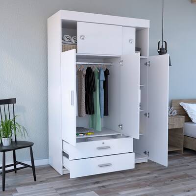 Bedroom Large Armoire with Drawers and Adjustable Shelve & Hanging Rod