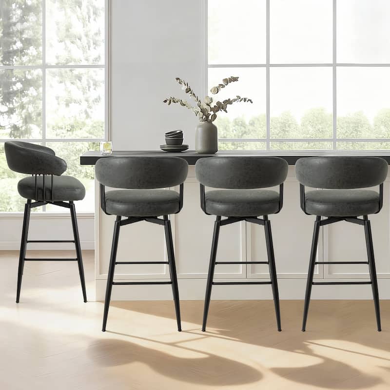 Glitzhome Set of 2 or 4 Modern Fabric/ PU Swivel Counter or Bar Stool with Metal Legs - Set of 4 - PU Slate Black - Bar Height