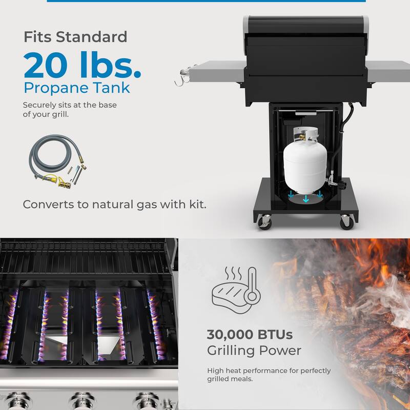 Kenmore 3-Burner Propane Gas Grill with Foldable Side Shelves