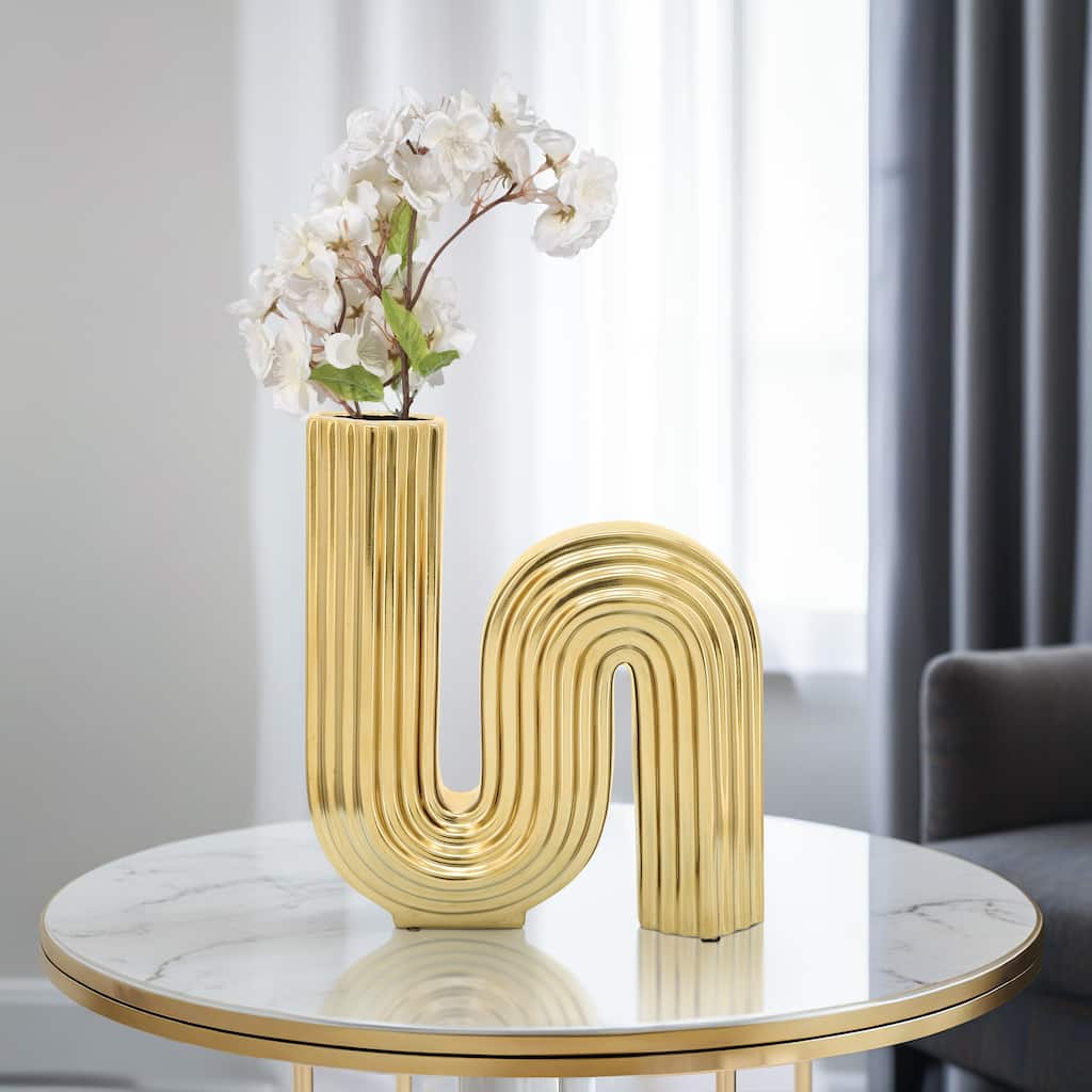 Sagebrook Home 11" Ceramic Vase Sculpture Creative Abstract Looped Vase Contemporary Glam Home or Office Table Decor