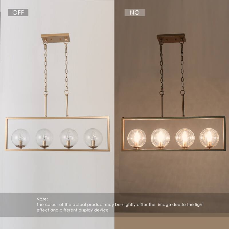 Modern Contemporary 4-Light Rectangle Chandeleir Transitional LED Dimmable Island light with Seeded Glass Globes