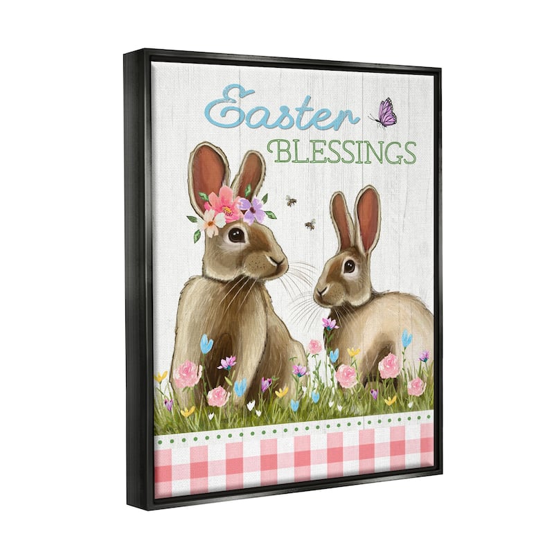 Stupell Industries Easter Blessings Gingham Spring Bunnies Framed ...