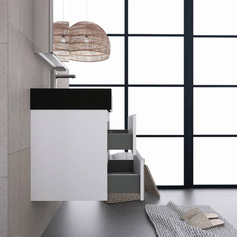 Single Sink Floating Bath Vanity in with Solid Surface Top