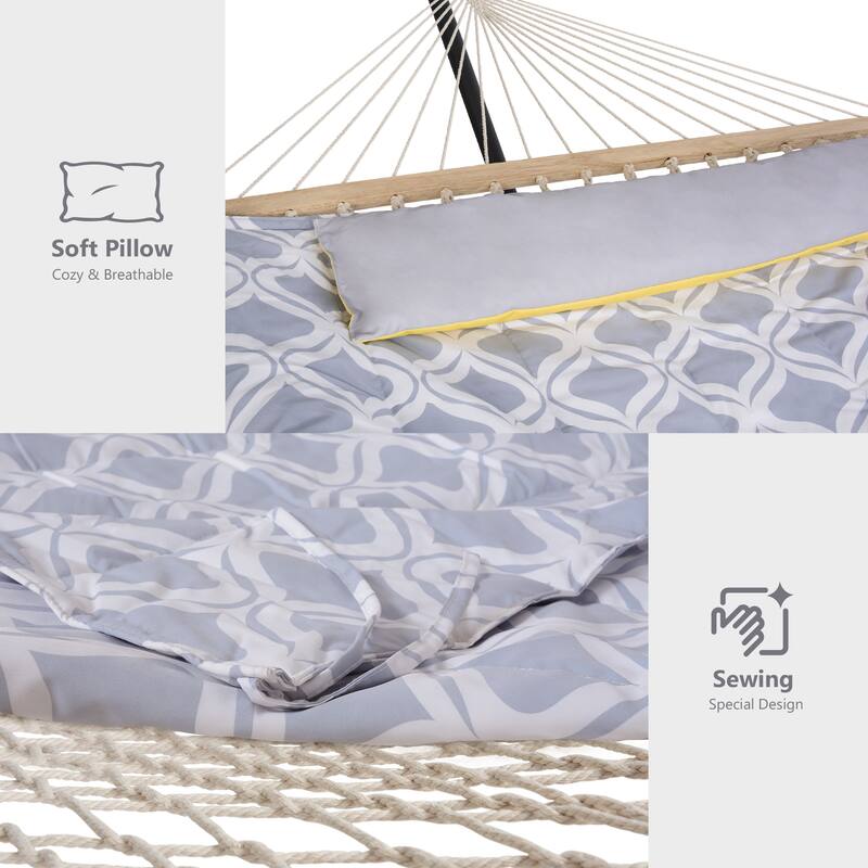Double Hammock with Stand, Two Person Cotton Rope Hammock