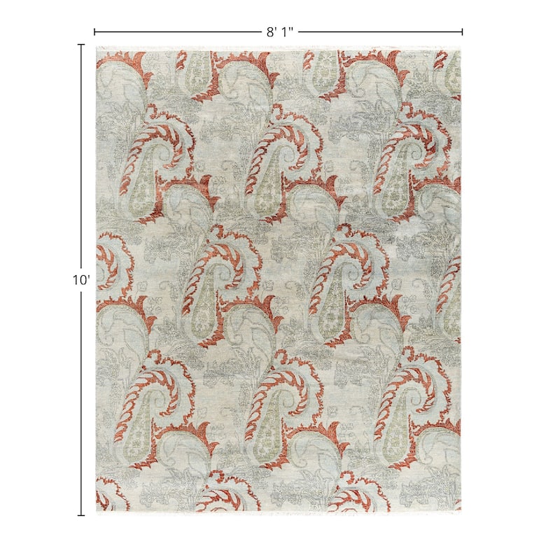 Ikat One-of-a-Kind Hand-Knotted Area Rug - Gray, 8' 1" x 10' 0" - 8' 1" x 10' 0"