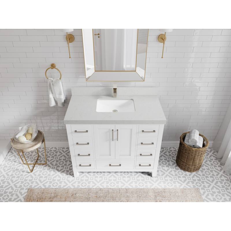 Willow Collections 42 in. W x 22 in. D Malibu Single Sink Bathroom Vanity with Countertop - 2" Carrara Quartz - White