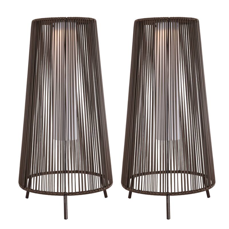 2-Pack Outdoor All-Weather Rattan Solar Light Patio Floor Lamp For Porch