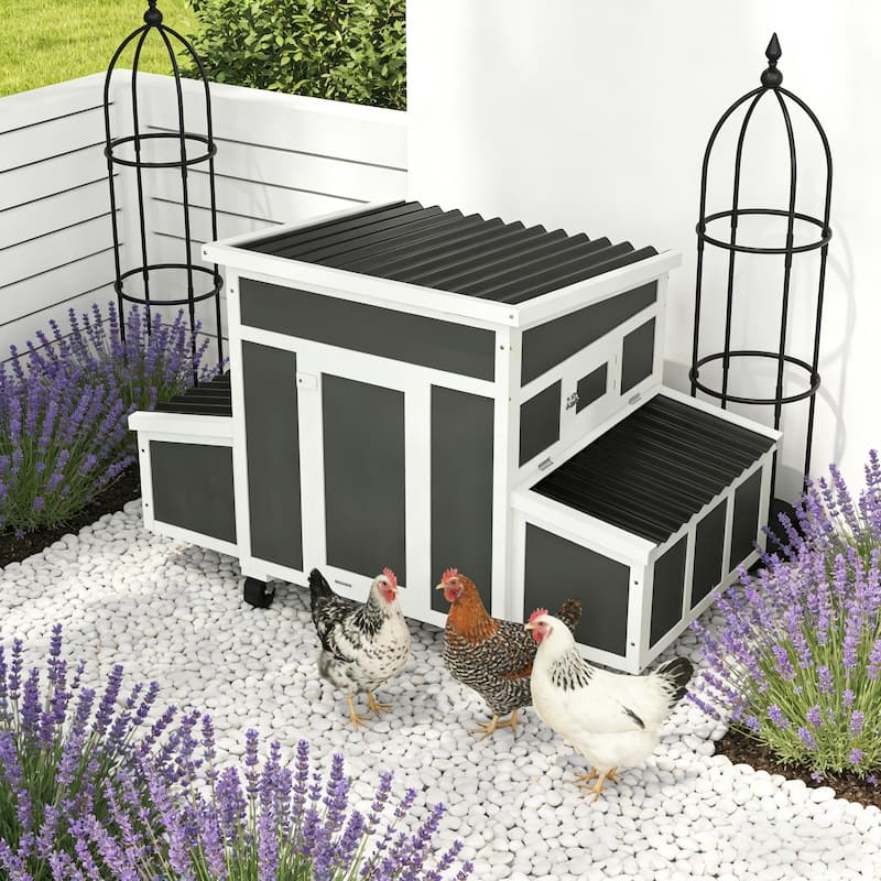 Pet House,Wooden Chicken Coop is designed for convenient cleaning - Dark Gray