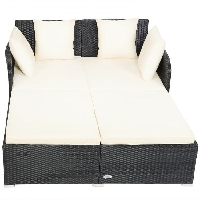 Outdoor Rattan Daybed with Cushions for Patio Garden Lounge Seating
