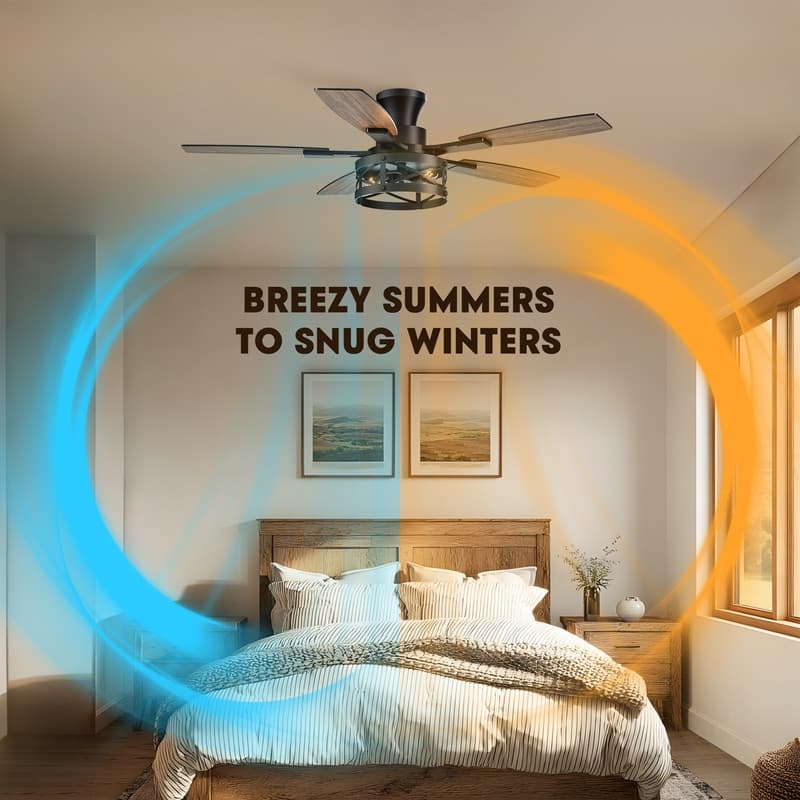 52 Inch Farmhouse Ceiling Fan with Light and Remote Black Industrial Caged Ceiling Fans for Living room - 52 in.