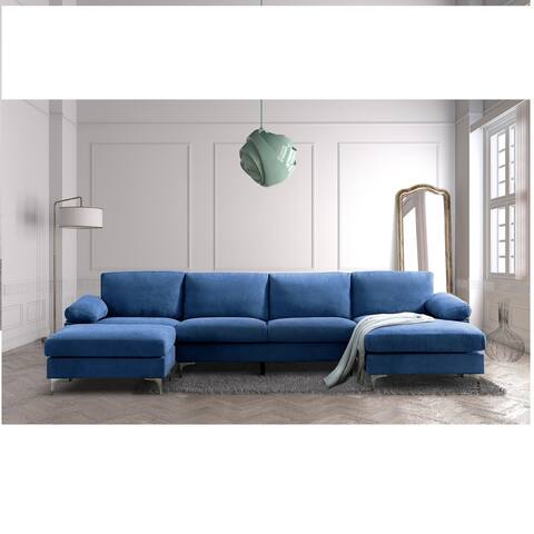 Convertible Sectional Sofa Navy Blue Fabric Seating Arrangement For Living Room