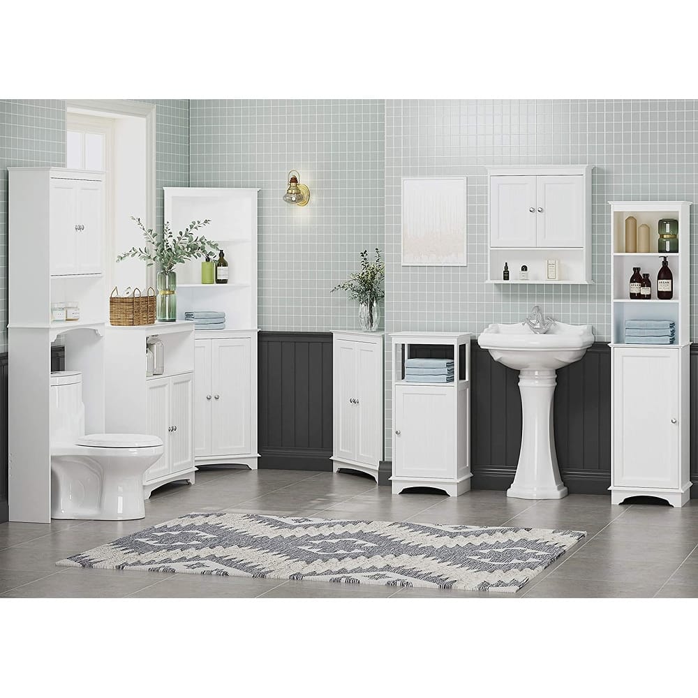 Spirich Home Floor Corner Cabinet with Two Doors and Shelves, Free-Standing Corner Storage Cabinets,White