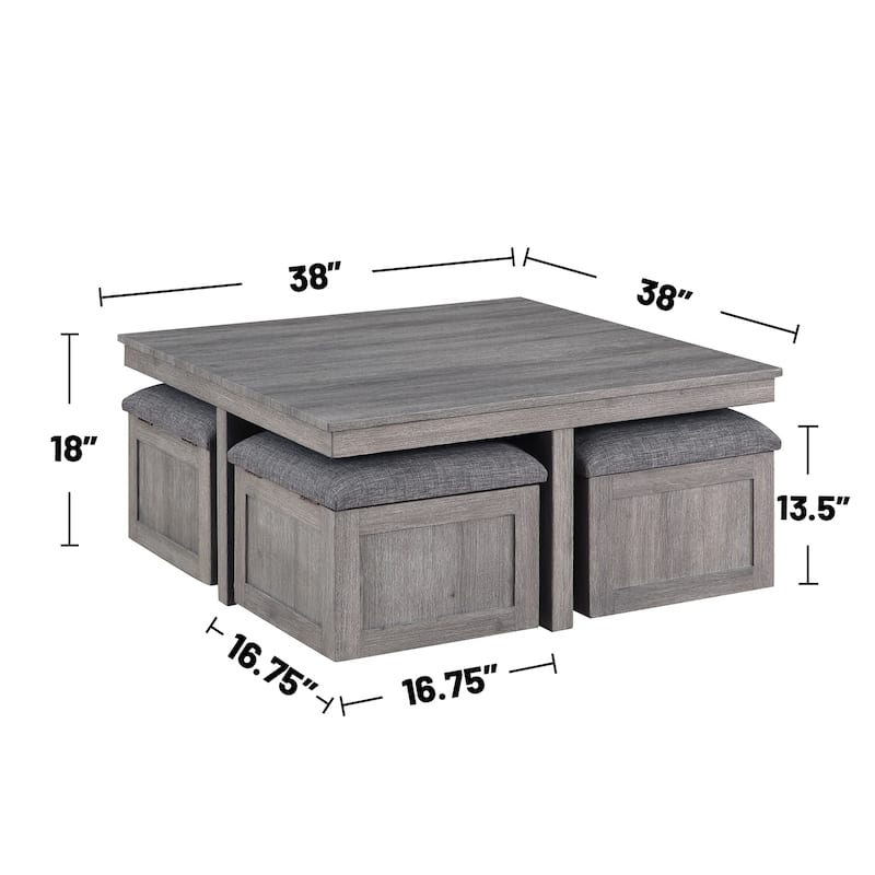 Square Coffee Table with 4 Storage Stools