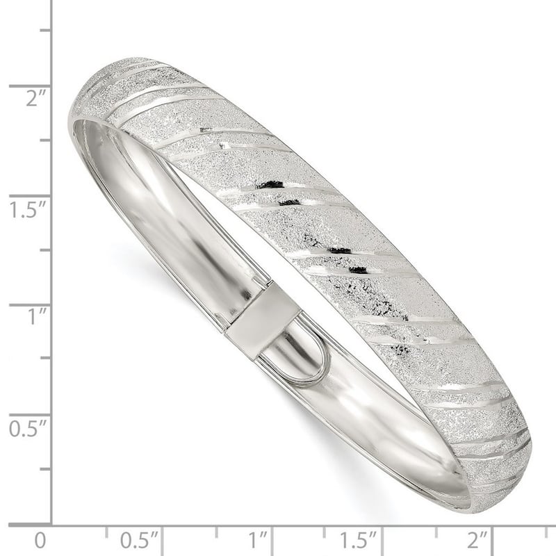 Curata 925 Sterling Silver 8" 10.5mm Satin Zebra Striped Hinged Bangle Bracelet