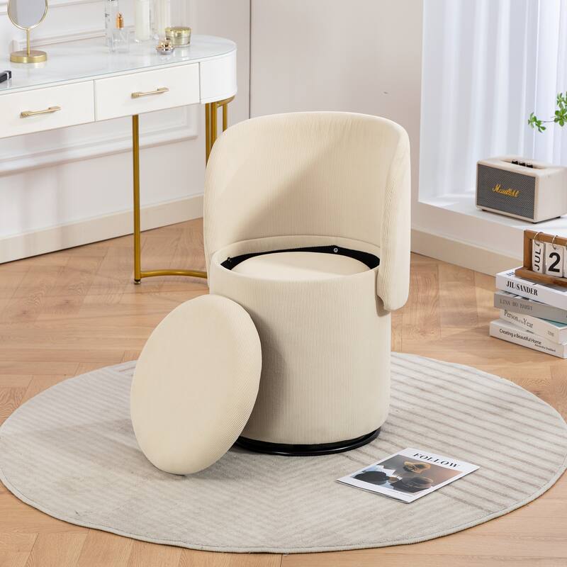 Stylish Upholstered Barrel Chair: 360°Swivel Vanity Stool for Bedroom & Dining Chair, Built-in Storage, Soft Padded Accent Seat