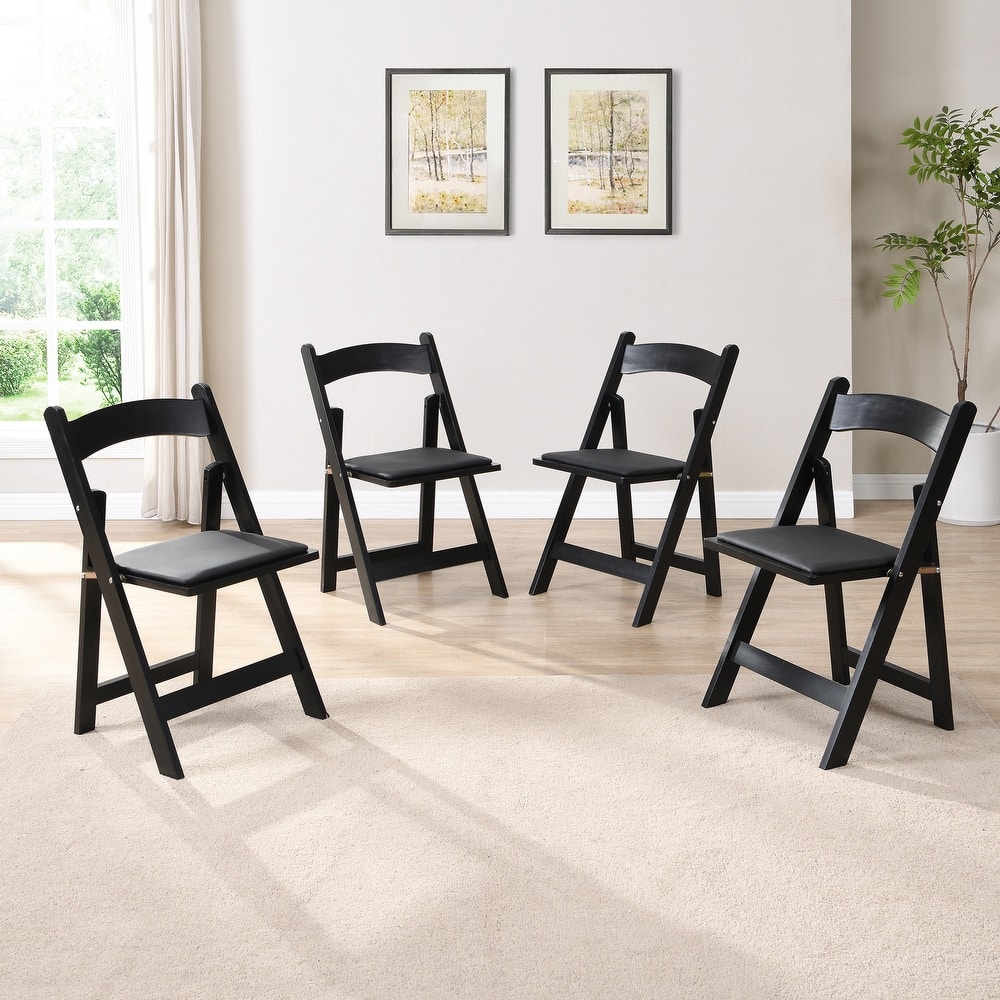 Upholstered Folding Chair, Space Saving,,Easy To Carry, 4PCS,Black cushion/Black shelf,Dining room