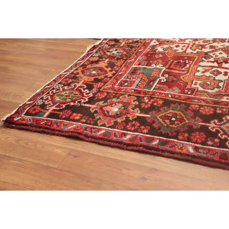 Hand Knotted Oriental 100% Wool Carpet Traditional Medallion Red Heriz Area Rug - 11' 5'' X 8' 7''