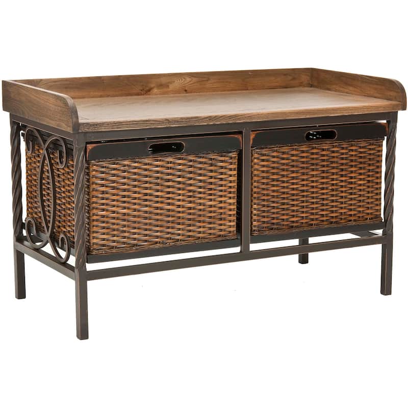 SAFAVIEH Vasilija Antique Pewter/ Light Ash Storage Bench - 33" x 15.7" x 20" - 33Wx16Dx20H