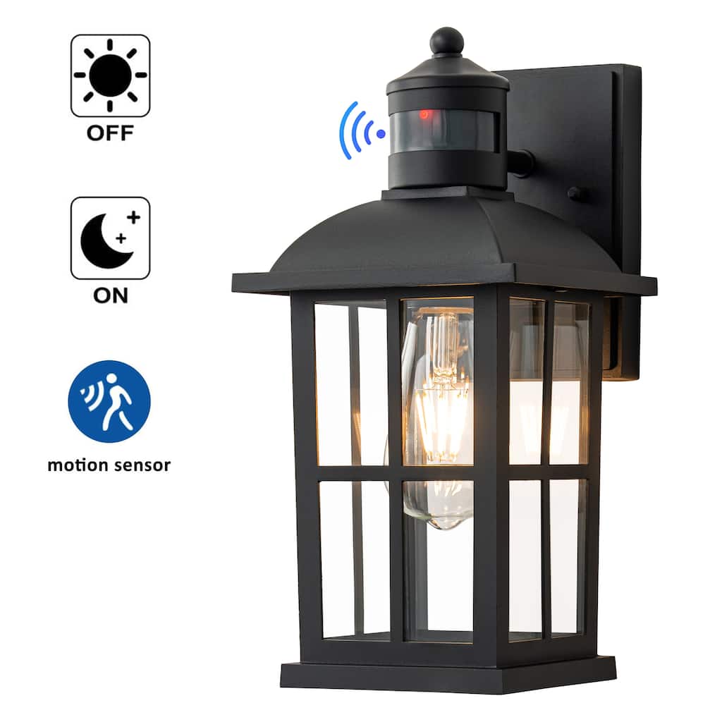 C Cattleya Matte Black Motion Sensor Outdoor Wall Lantern with Clear Glass
